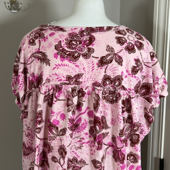 Anthropologie Pilcro Top Pink Combo Floral Ruched Henley Tee Size L - Picture 8 of 14